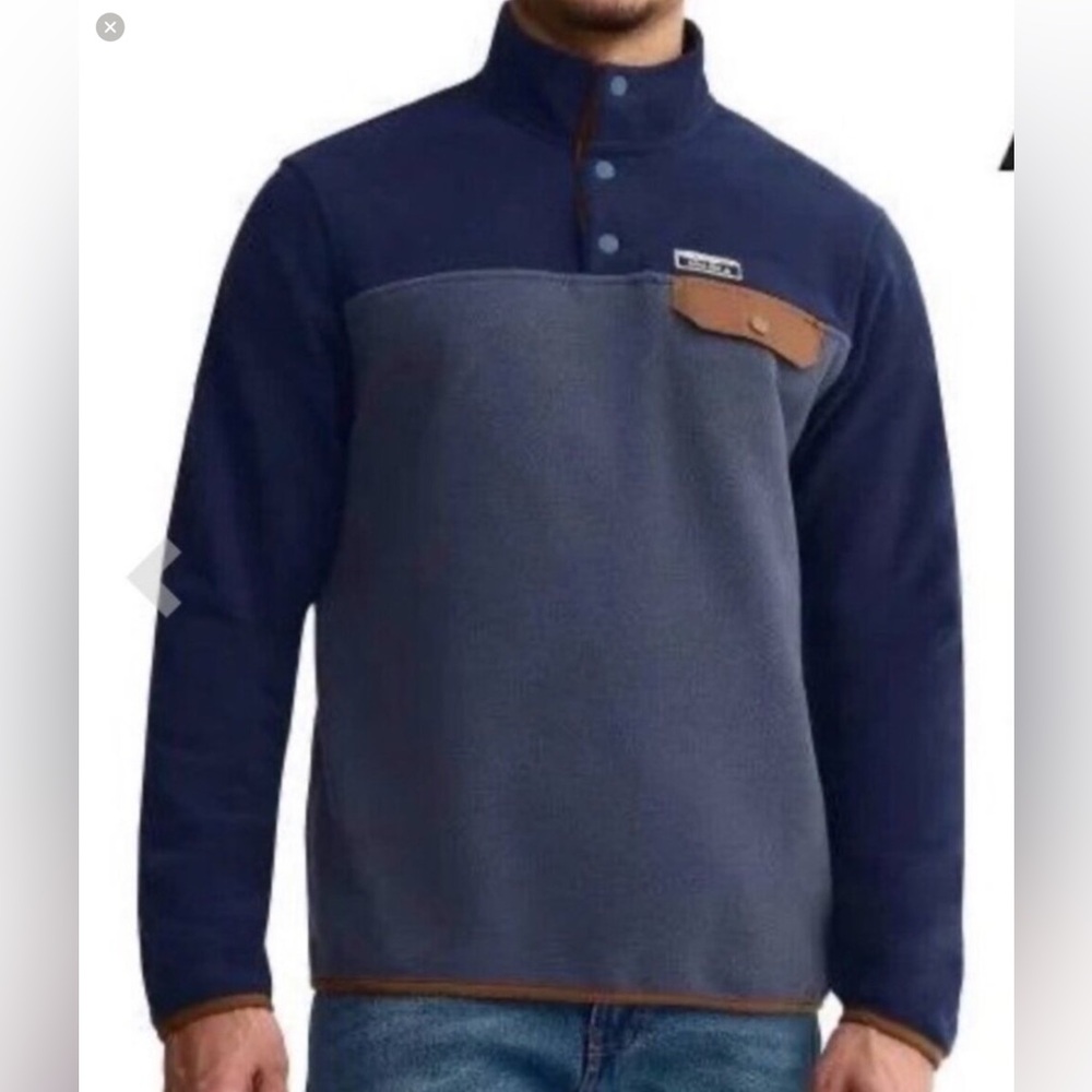 Men's Two-Tone Navy & Slate Fleece Pullover - Outdoor Casual M comfortable 1179